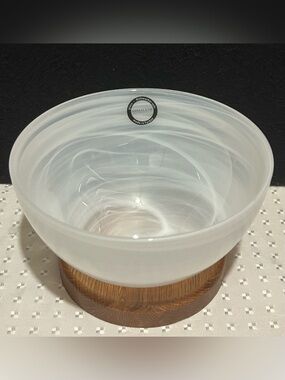 Shiraleah White Alabaster Swirl Recycled Glass Bowl Made in Turkey 3.25“T x 6"D